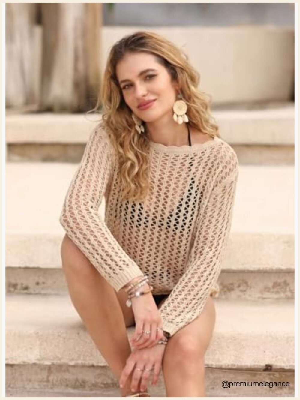 Off Shoulder Loose Knit Summer Sweater Pullover Women Beach Vacation - Picture 5 of 7